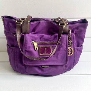 Juicy Couture Vintage Purple Nylon Tote Bag Gold Accents Multiple Compartments!